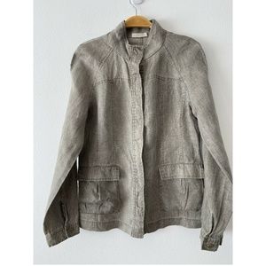 Eileen Fisher Linen Stand-Collar Button Up Jacket